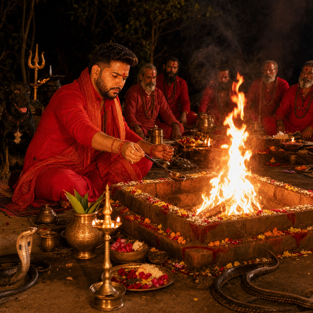 Astrologer Piyush Sharma during sacred fire puja